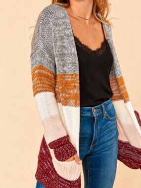 Haptics Bring the Warmth Cozy Fireside Color-Block Knit Sweater Size Medium